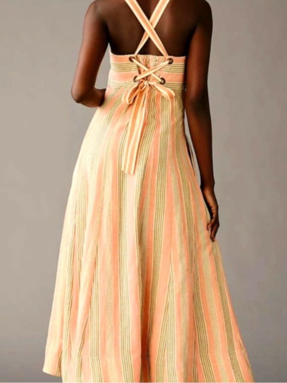 Anthropologie Peach and Cream Striped Maxi Dress - Picture 2 of 7